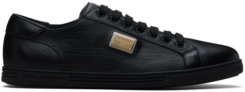 Shop Dolce & Gabbana Black Saint Tropez Calfskin Sneakers In 80999 Nero