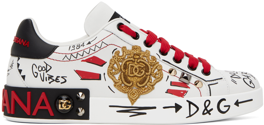 Dolce & Gabbana White & Red Portofino Sneakers In Hwf57