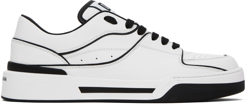 Shop Dolce & Gabbana White & Black New Roma Sneakers In 89697 Bianco/nero