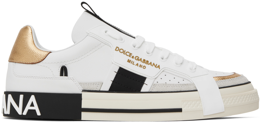 Shop Dolce & Gabbana White & Gold 2.zero Custom Sneakers In 8b996 Bianco/oro