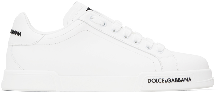 Shop Dolce & Gabbana White Leather Sneakers In 80001 Bianco