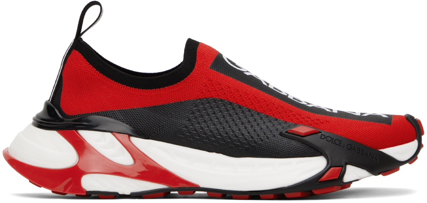 Dolce & Gabbana Red & Black Fast Trainers In 89888 Rosso