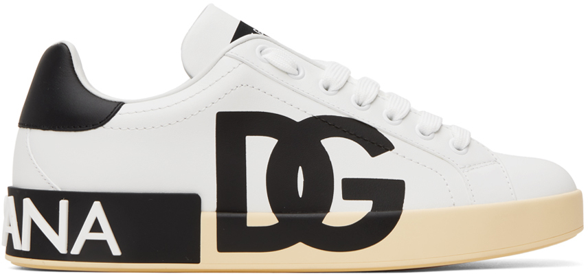 Dolce & Gabbana White & Black Portofino Sneakers In 89697 Bianco/nero