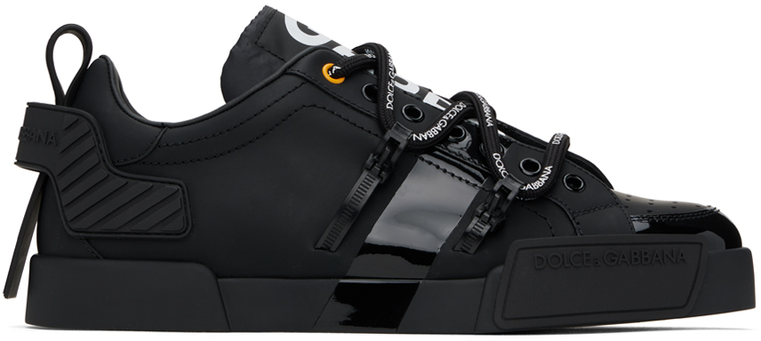 Dolce & Gabbana Black Portofino Sneakers In 89690 Nero/bianco