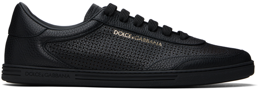 Shop Dolce & Gabbana Black Saint Tropez Calfskin Sneakers In 8b956 Nero/nero