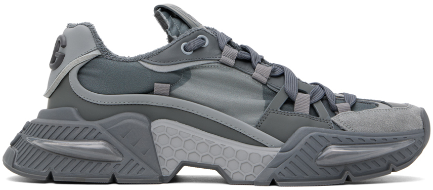 Shop Dolce & Gabbana Gray Mixed-material Airmaster Sneakers In Grigio/fumo