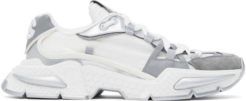 Shop Dolce & Gabbana White & Silver Mixed-material Airmaster Sneakers In Argento/bianco