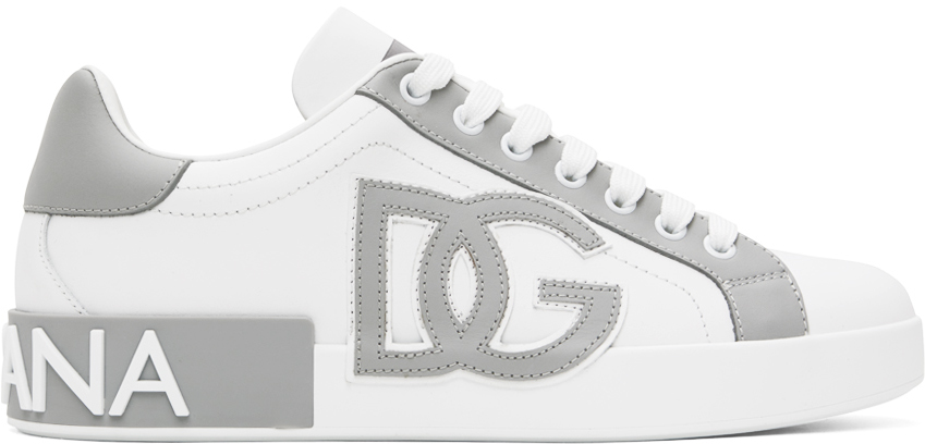 Dolce&Gabbana: White & Gray Portofino Sneakers | SSENSE
