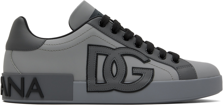 Shop Dolce & Gabbana Gray Portofino Sneakers In Grafite/nero
