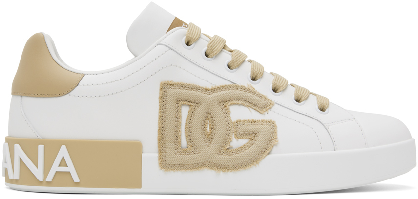 Dolce & Gabbana White & Beige Portofino Sneakers