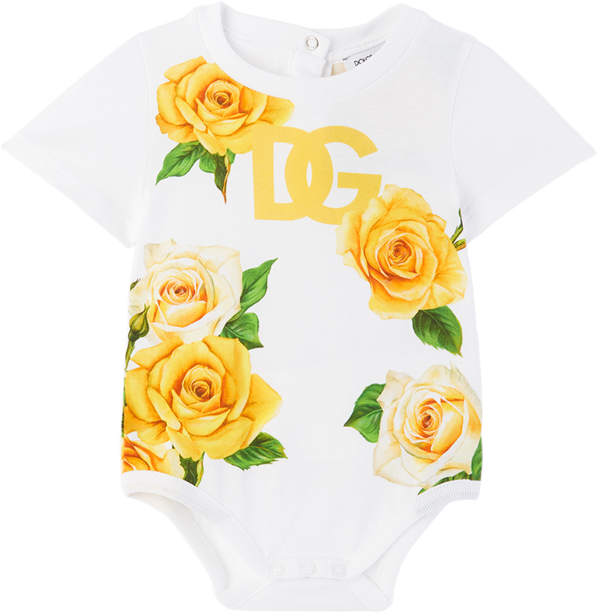 Shop Dolce & Gabbana Baby White Floral Romper In Ha3vo Rose