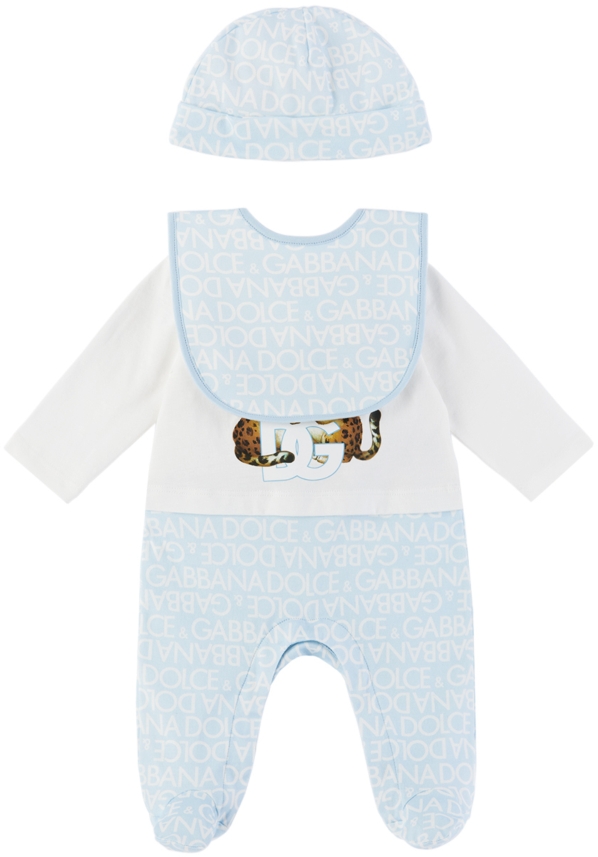 Dolce & Gabbana Baby Blue & White All-over Three-piece Set In S9000 Variante