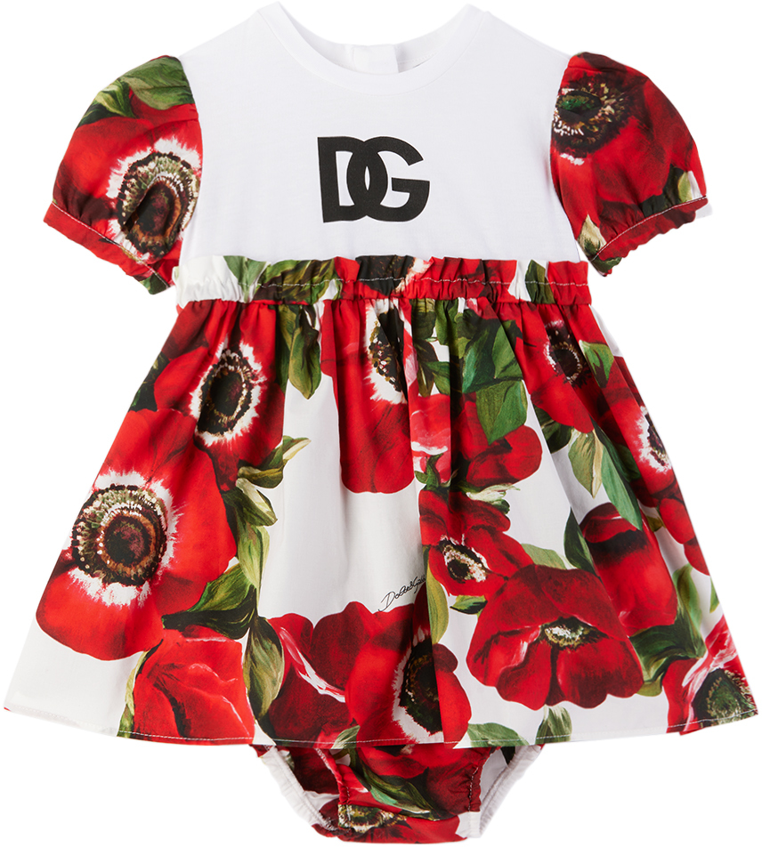Dolce & Gabbana Baby Red Floral Dress & Bloomers Set