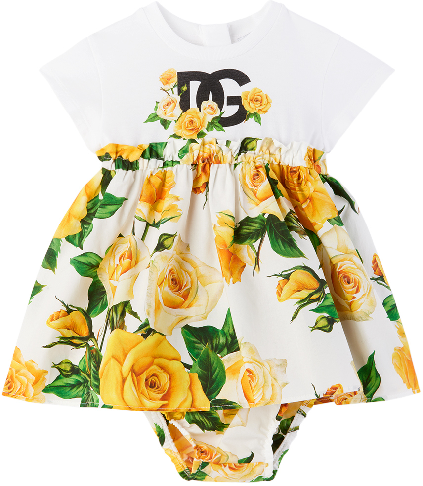 Dolce & Gabbana Baby Yellow Floral Dress & Bloomers Set