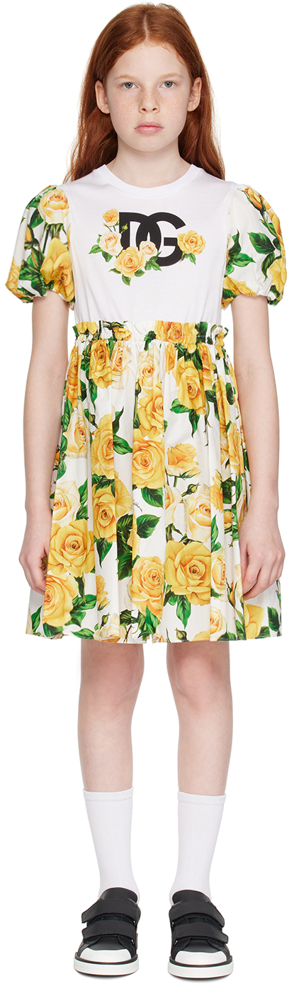 Shop Dolce & Gabbana Kids Yellow Puff Sleeve Dress In Ha3vo Rose Gialle