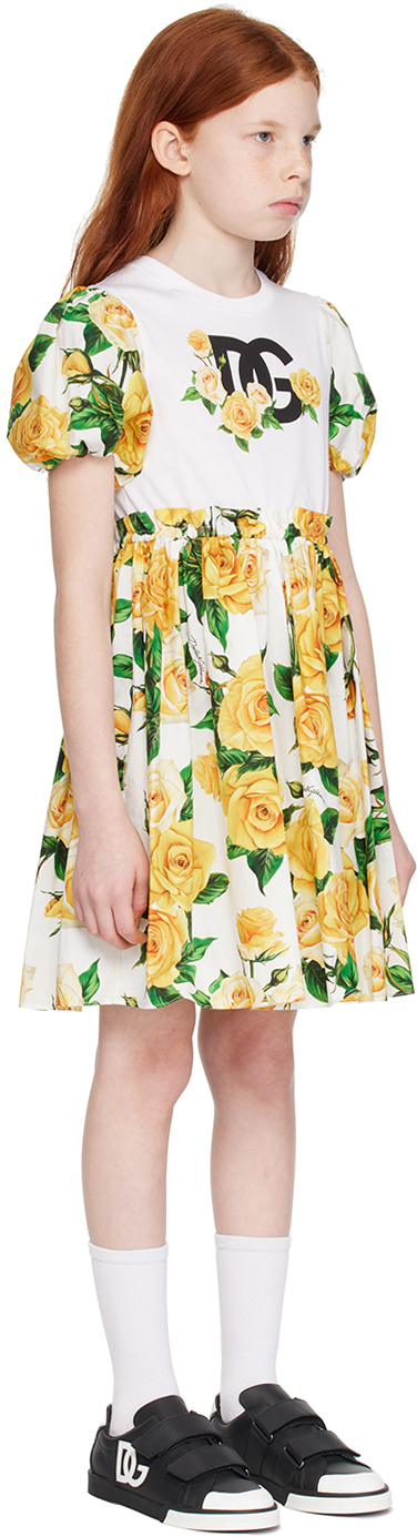 Dolce & Gabbana Rose-print Cotton Dress In Ha3vo Rose Gialle