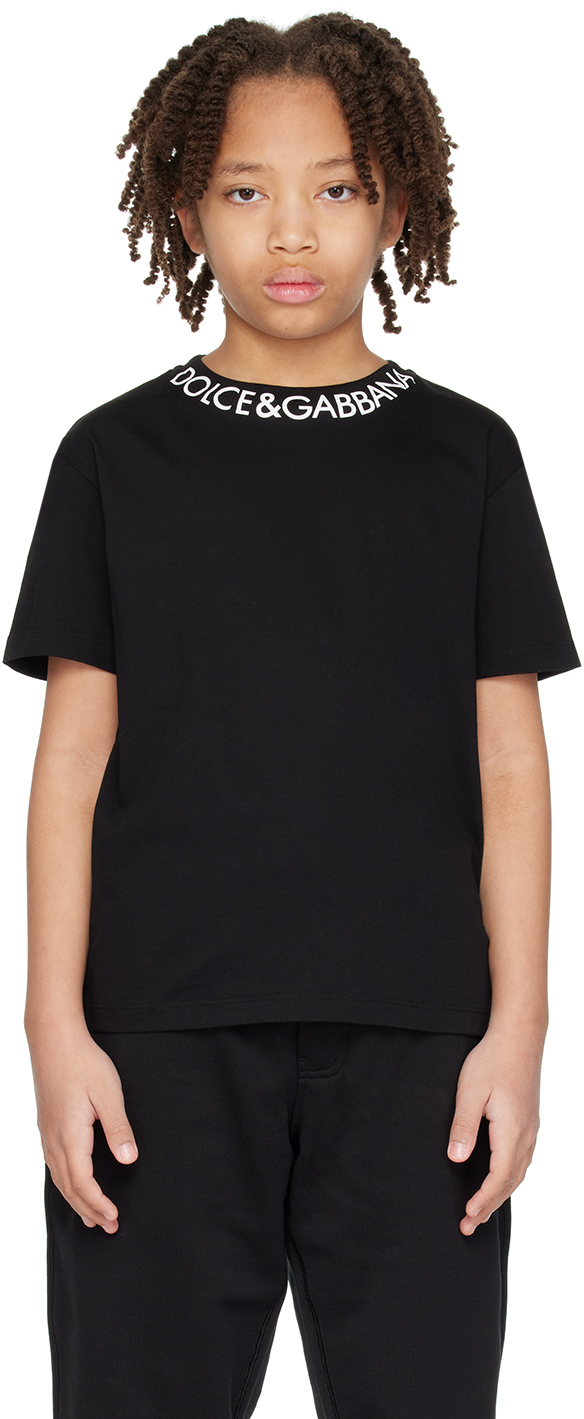 Dolce & Gabbana Kids Black Printed T-shirt In N0000 Nero