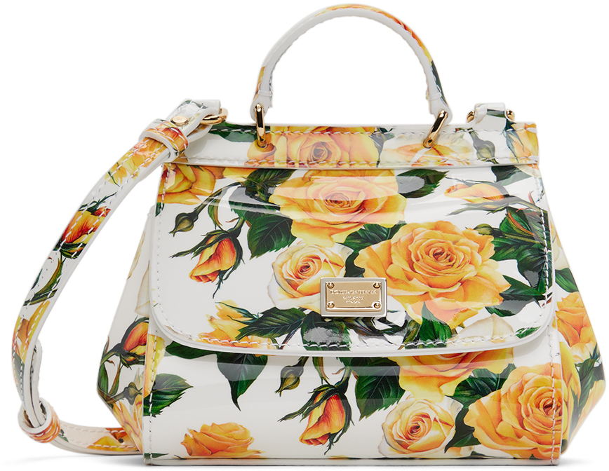 Shop Dolce & Gabbana Kids White & Yellow Floral Print Mini Sicily Bag In Ha3vo Rose Gialle