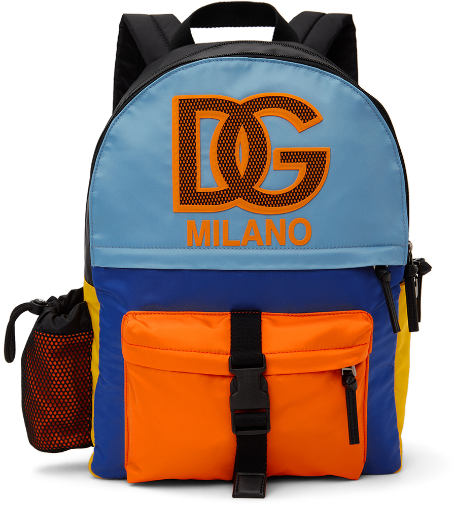 Dolce & Gabbana Kids Blue & Orange 3d Logo Backpack In 80995 Multicolor