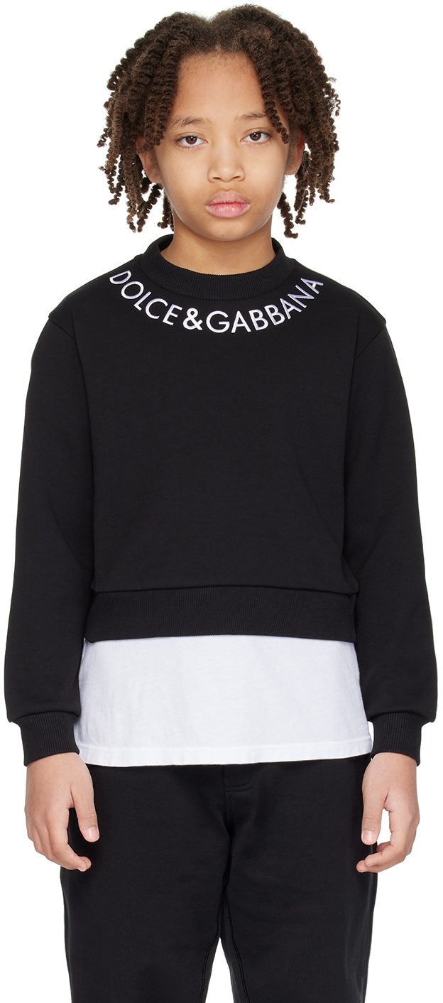 Dolce & Gabbana Kids Black Embroidered Sweatshirt In N0000 Nero