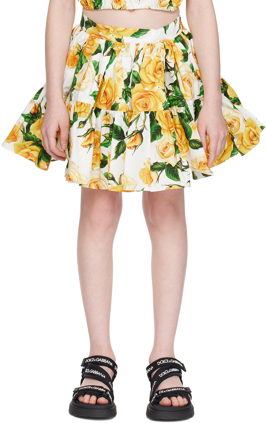 Shop Dolce & Gabbana Kids Yellow Floral Skirt In Ha3vo Rose Gialle