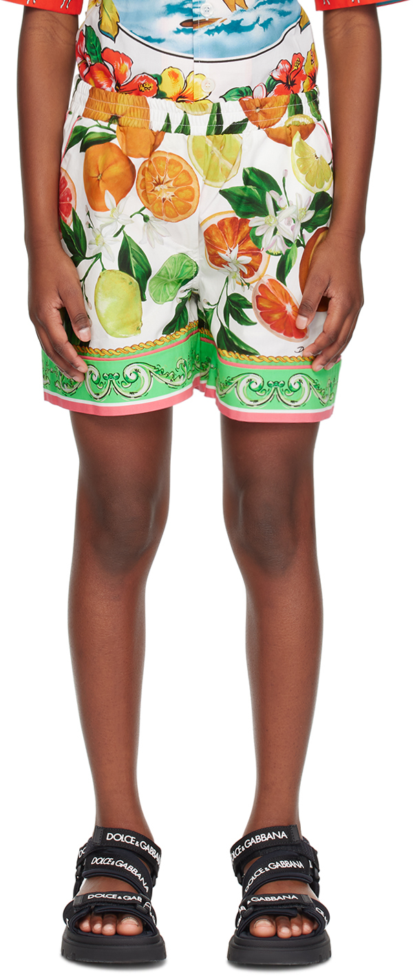 Shop Dolce & Gabbana Kids White & Green Printed Shorts In Hv5an Arance Verde