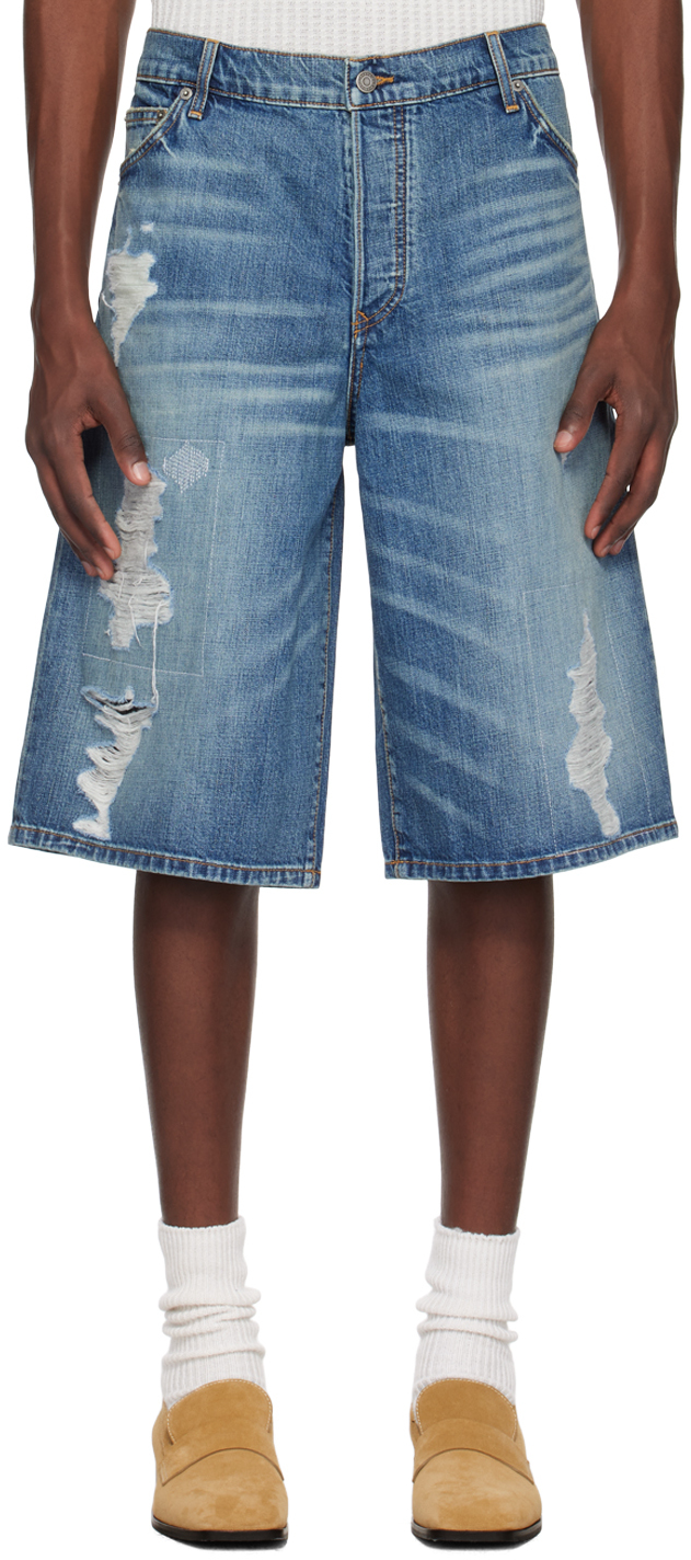 Shop Cout De La Liberte Blue Zander Denim Shorts In Cloony