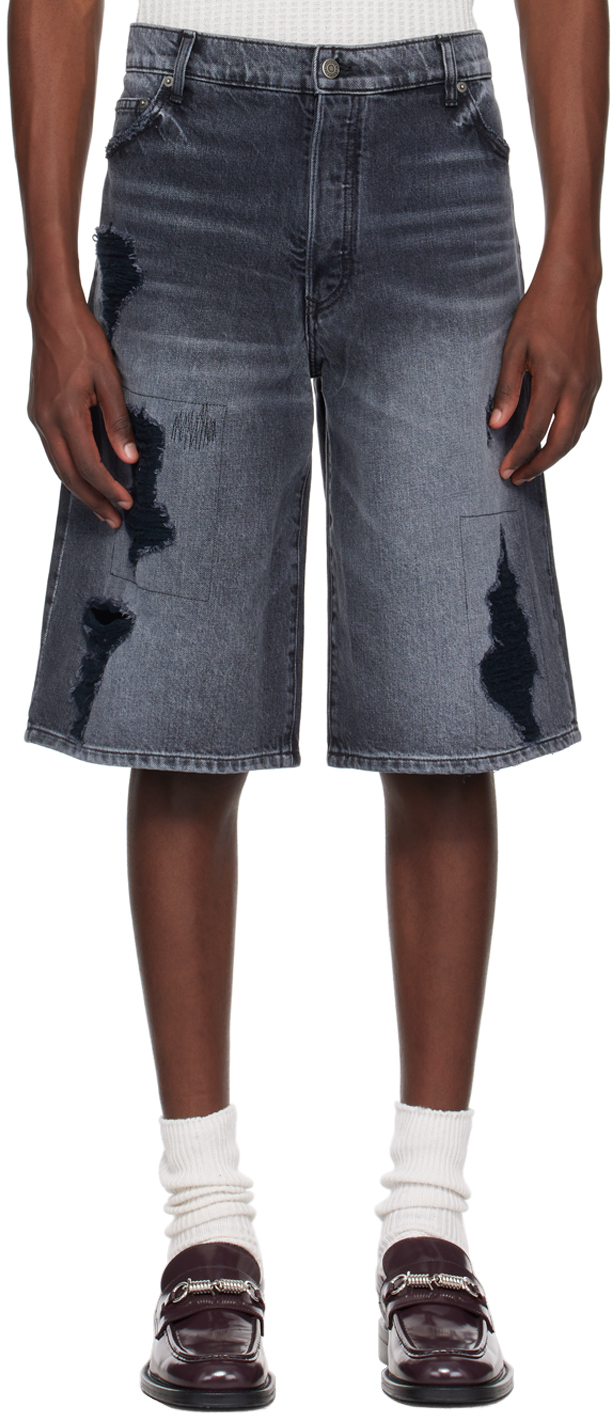 Shop Cout De La Liberte Gray Zander Denim Shorts In Cloony
