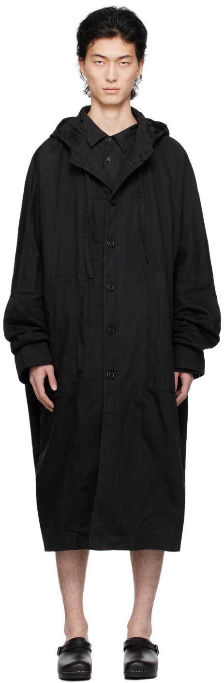 Casey Casey Army Double-breasted Cotton Coat In Black