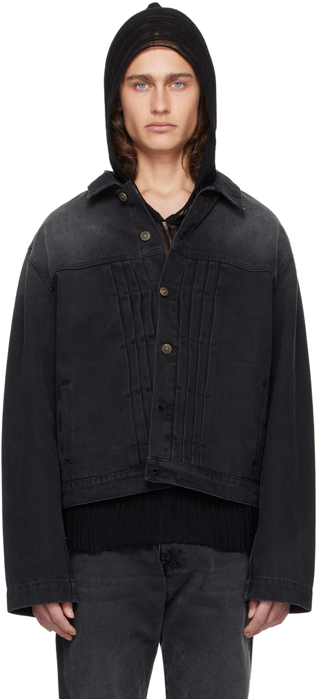 Black Pleated Denim Jacket