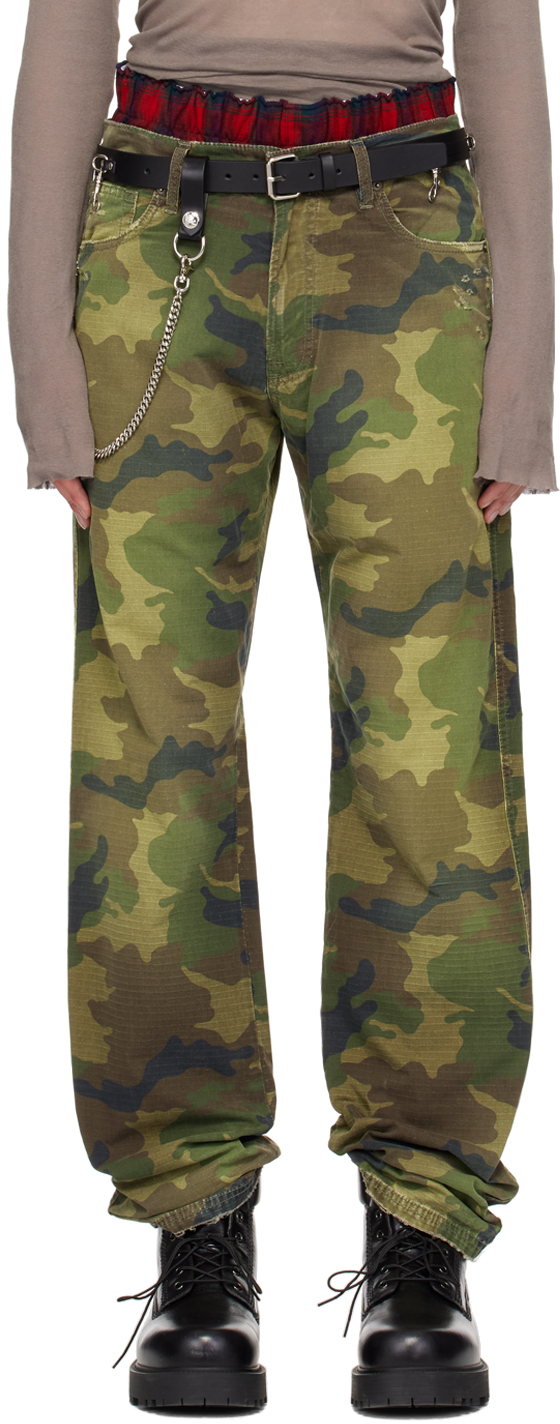 Green Camouflage Trousers by 424 on Sale