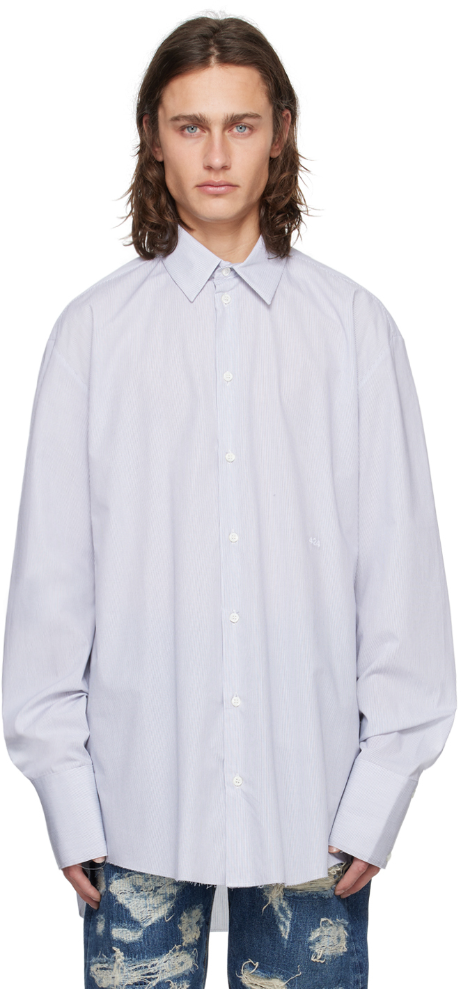 White & Navy Pinstripe Shirt