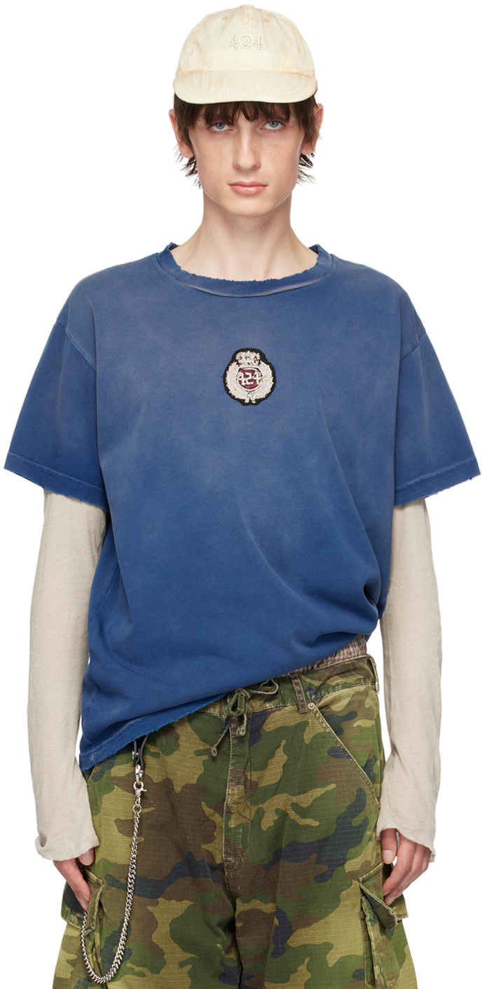 Shop 424 Blue Patch T-shirt In Washed Blue