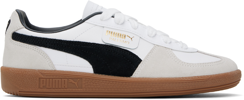 Puma White & Taupe Palermo Leather Sneakers In  White-vapor Gra