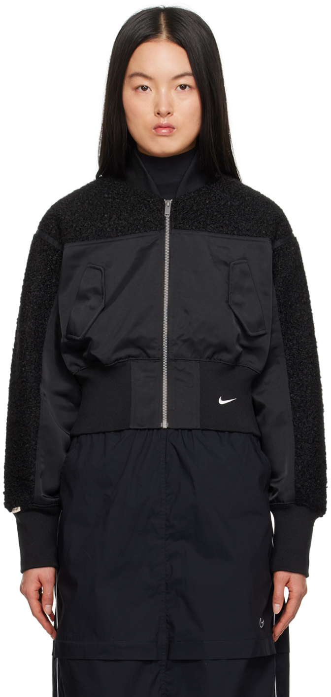 Shop Nike Black High-pile Bomber Jacket In Black/summit White