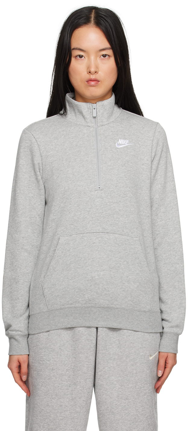 Nike Gray Sportswear Club Sweatshirt In Grey Heather/white