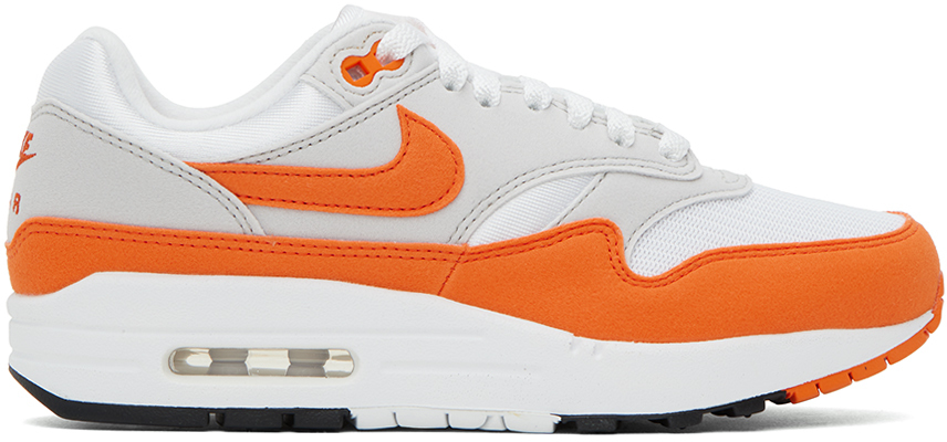 Shop Nike White & Orange Air Max 1 '87 Sneakers In Neutral Grey/safety