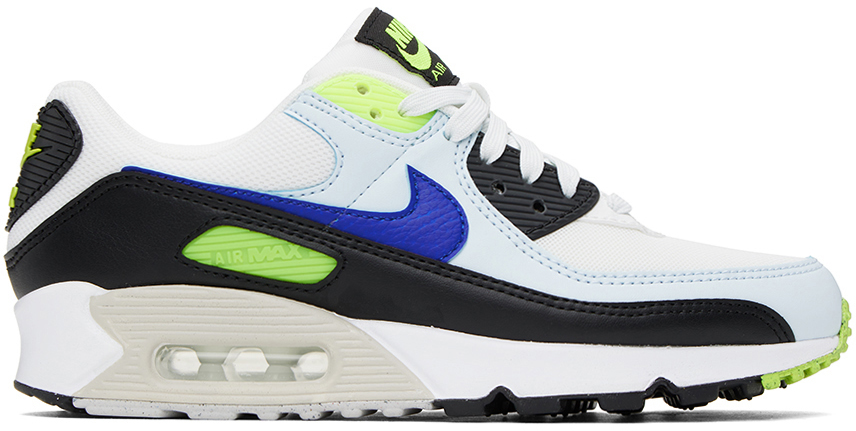 Nike White & Blue Air Max 90 Sneakers In Summit White/racer