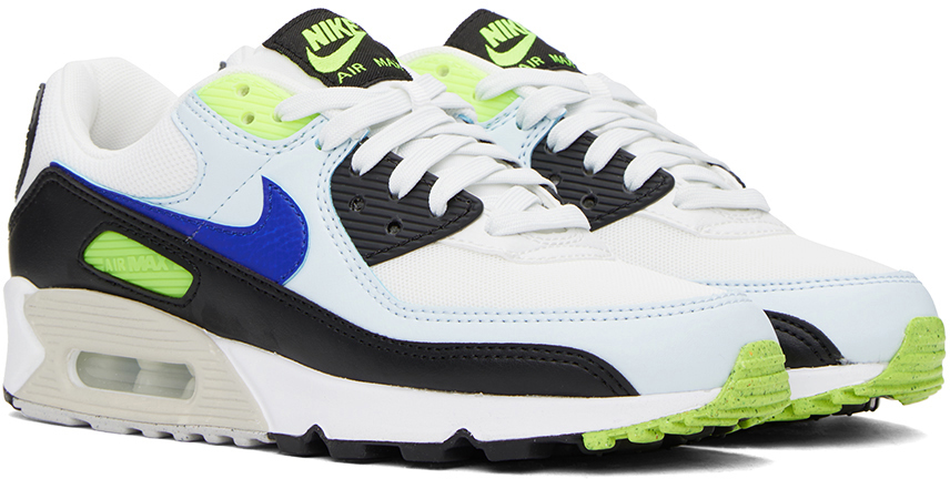 Nike White & Blue Air Max 90 Sneakers In Summit White/racer