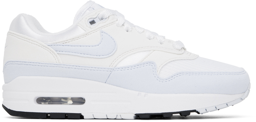 Shop Nike White & Blue Air Max 1 Sneakers In White/football Grey
