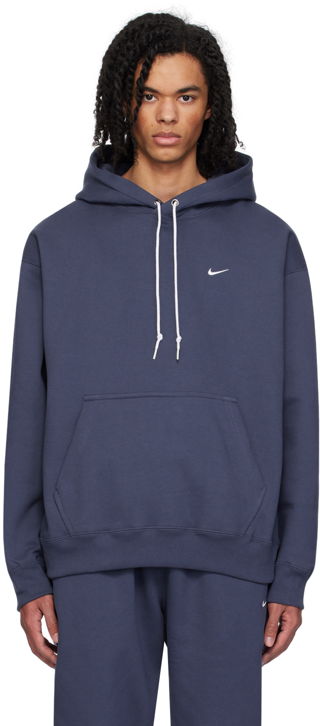 Nike Solo Swoosh Logo-embroidered Cotton-blend Jersey Hoodie In Blue