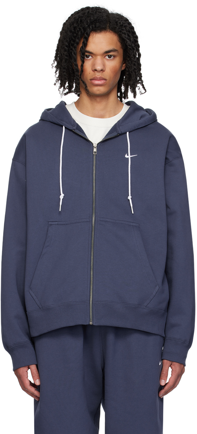 Nike Navy Solo Swoosh Hoodie In Thunder Blue/white