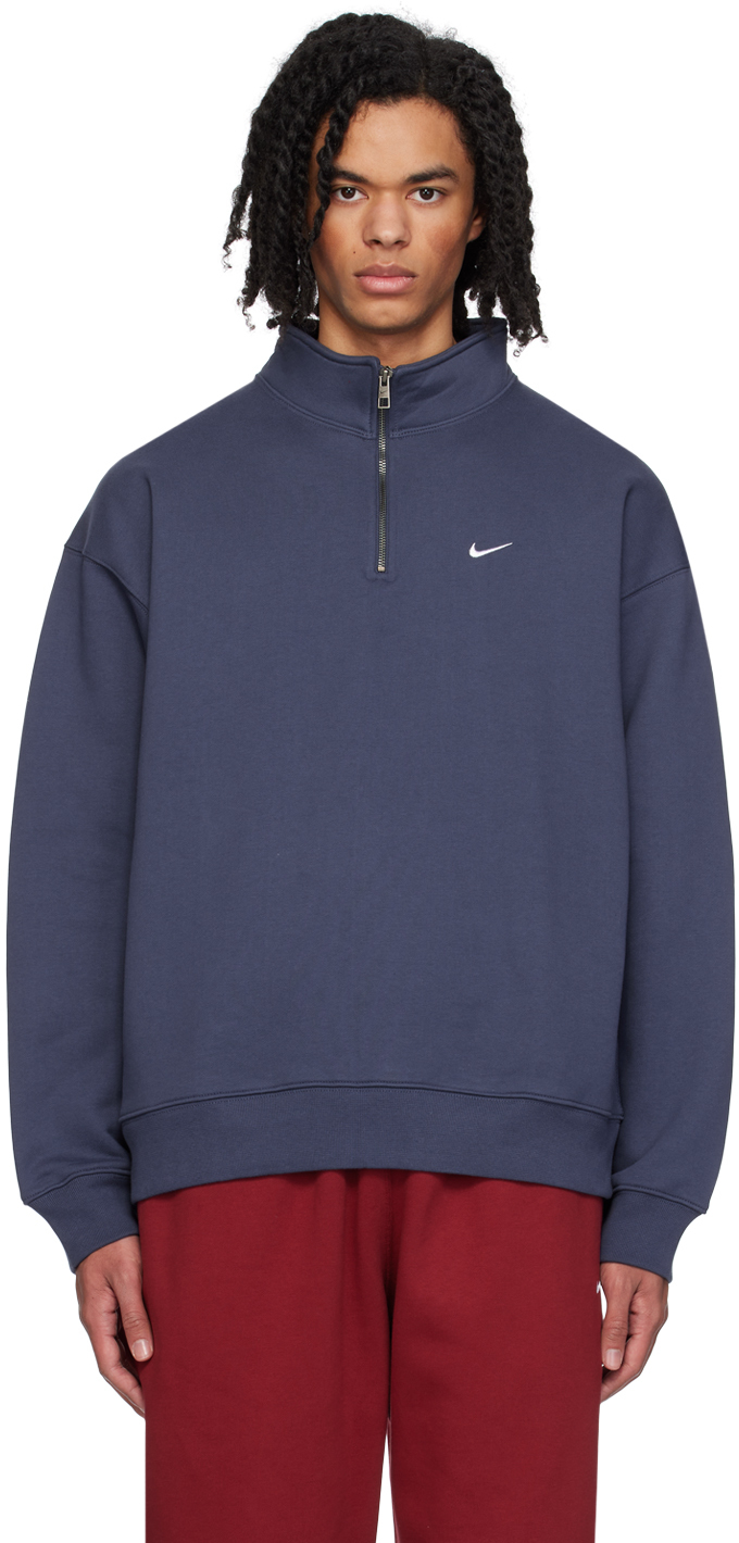 Shop Nike Navy Solo Swoosh Sweatshirt In Thunder Blue/white