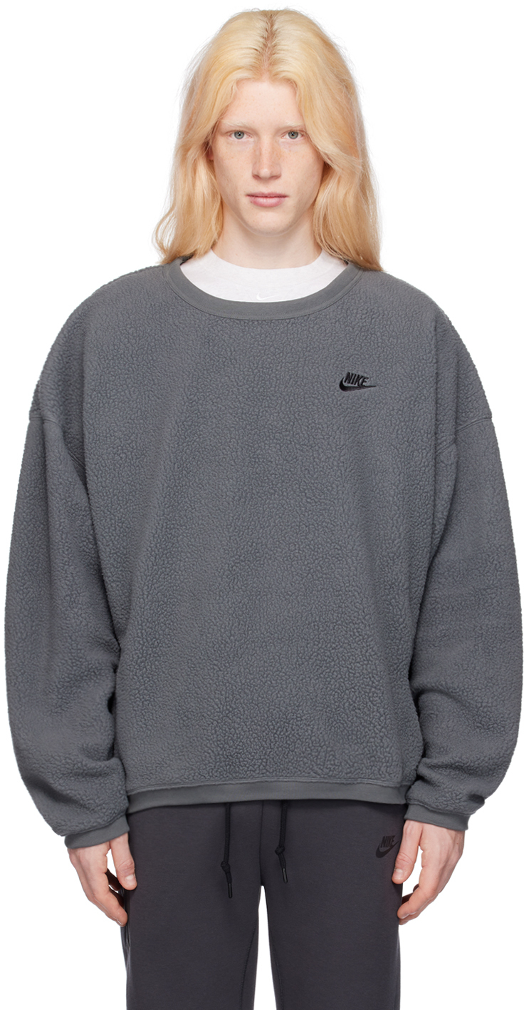 Nike Gray Embroidered Sweater In Iron Grey/black