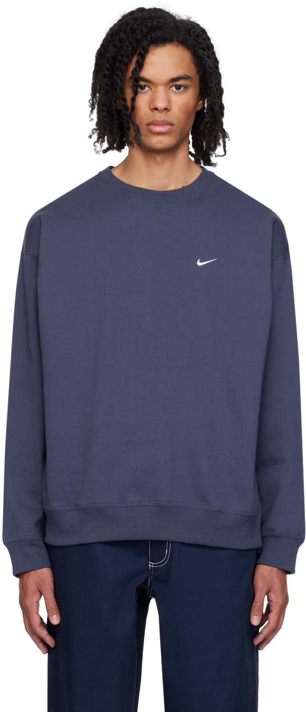 Nike Navy Solo Swoosh Sweatshirt In Thunder Blue/white