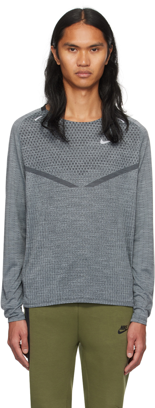 Nike Gray Techknit Long Sleeve T-shirt In Black/smoke Grey/ref