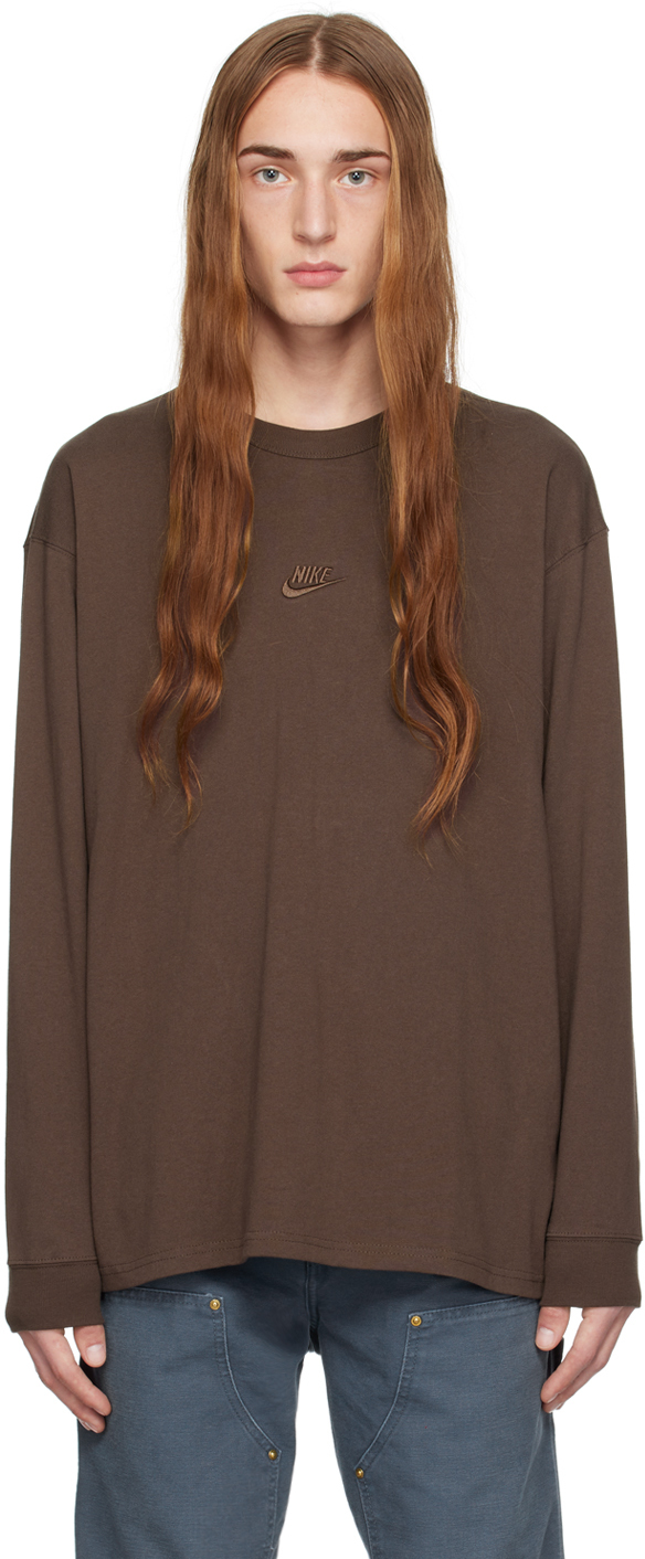 Nike Brown Embroidered Long Sleeve T-shirt In Baroque Brown
