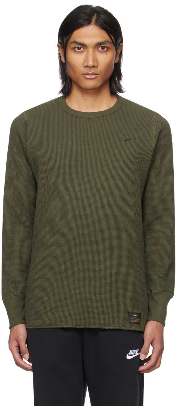 Nike Green Embroidered Long Sleeve T-shirt In Cargo Khaki/medium O