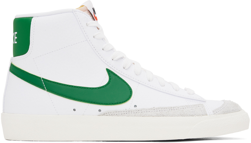 Shop Nike White & Green Blazer Mid '77 Vintage Sneakers In White/pine Green-sai