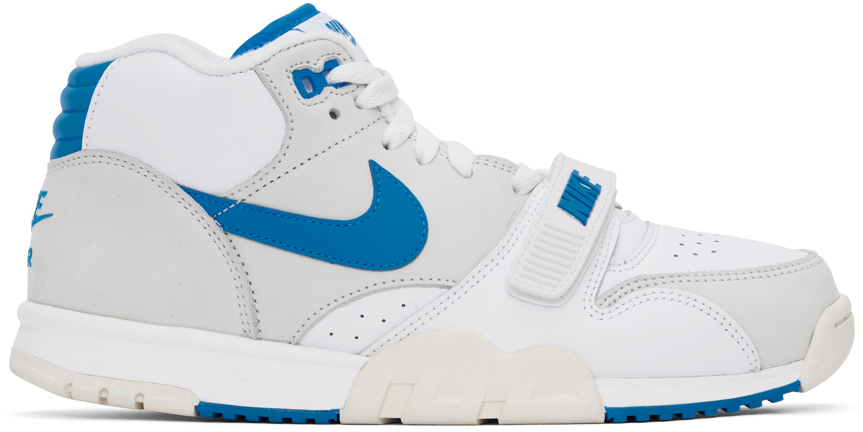 Shop Nike White & Gray Air Trainer 1 Sneakers In White/photo Blue-sum